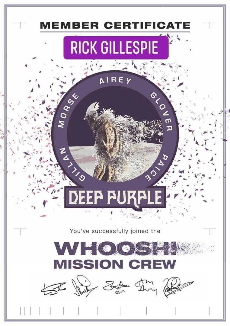 Deep Purple Mission Crew certificate